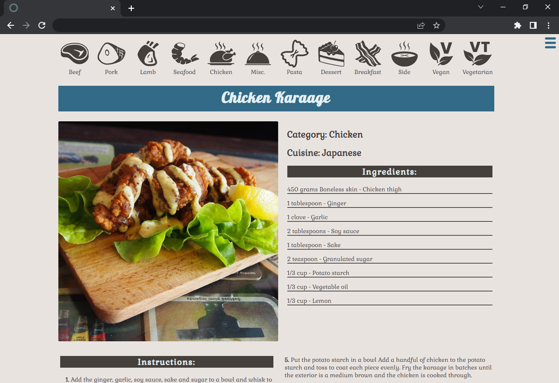 recipe website recipe page